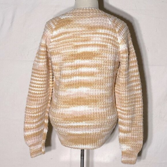 Handmade Tan Pink White Knit Crew Neck Sweater S - Picture 4 of 11
